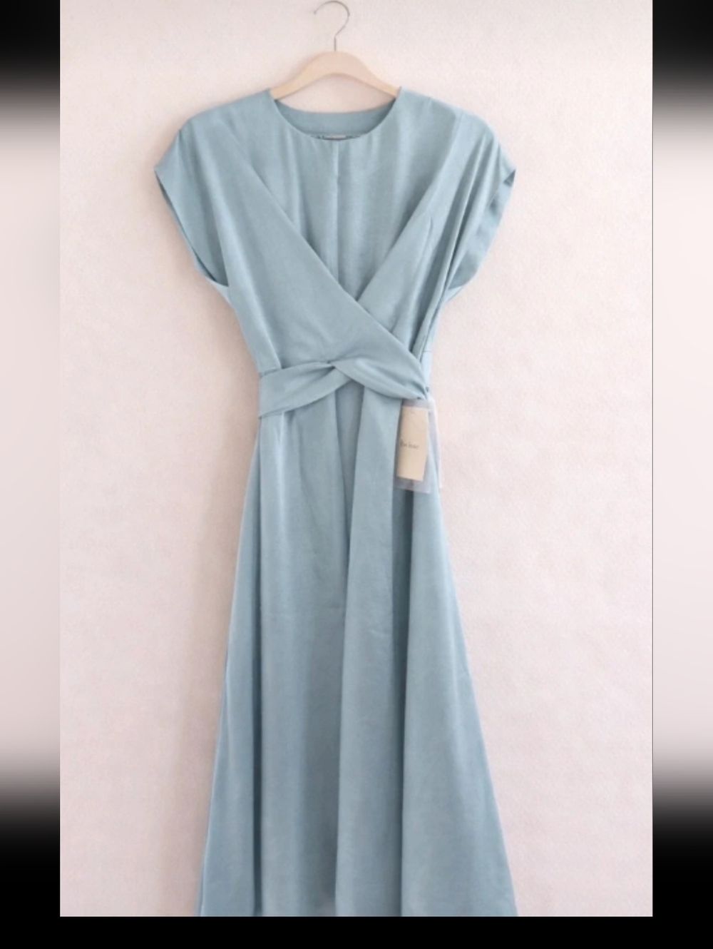 Sleek Silk-Feel Wrap Midi Dress in Sage Blue